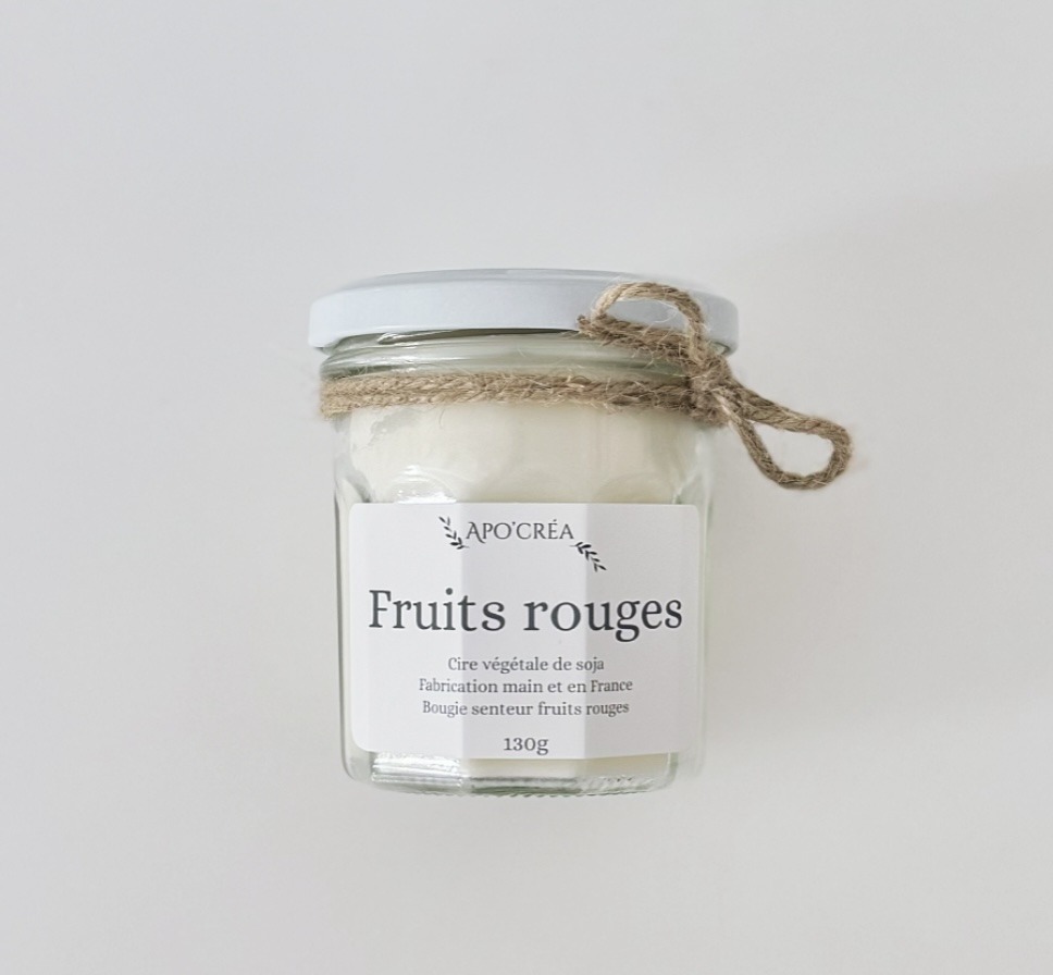 Bougie 130g fruits rouges couvercle blanc pot transparent Apo'Créa